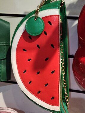 Plush watermelon slice faux leather crossbody bag